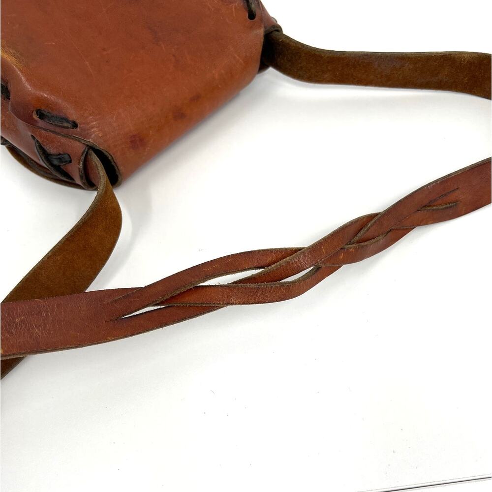 70's Childs Leather Shoulder Bag with Painted Flowers - Picture 8 of 8